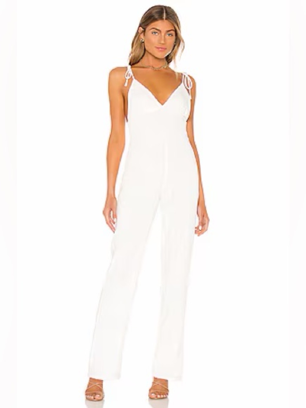 MAJORELLE White Tie-Shoulder V-Neck Jumpsuit